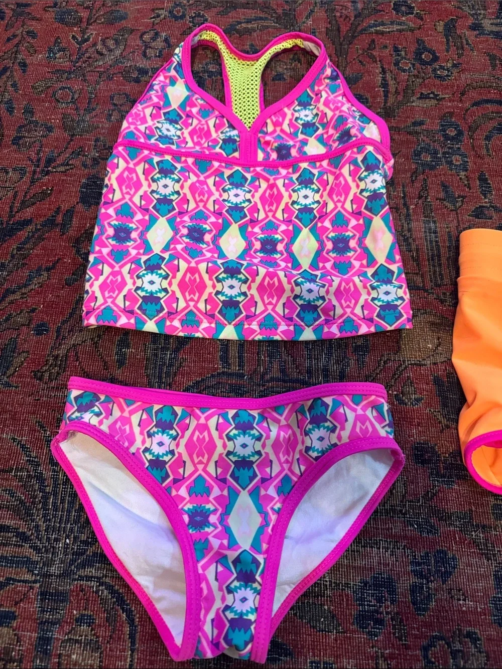 Kids Neon Pink & Orange Swim Set